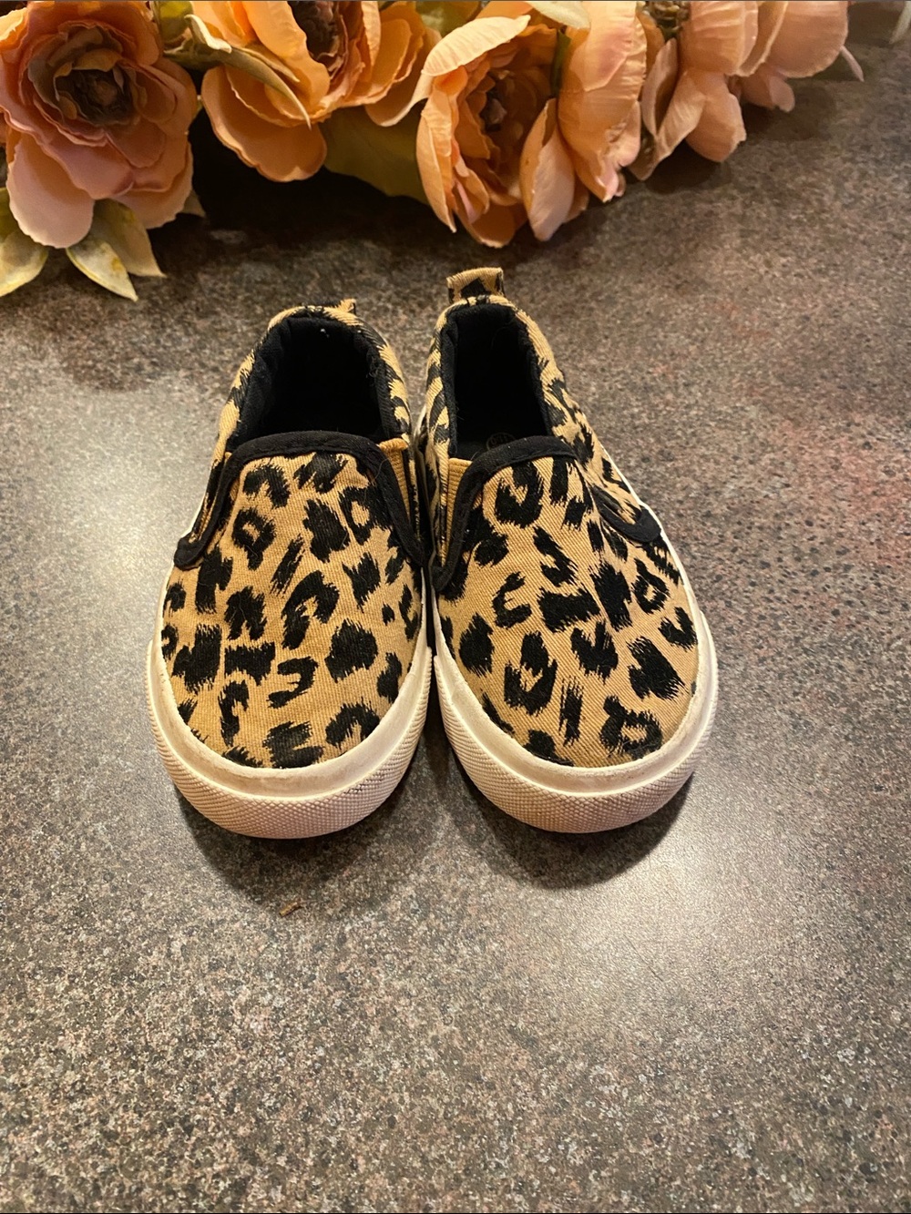 Kids Leopard Print Slip-On Sneakers - Tan/Black. 20/150- Toddler size 5